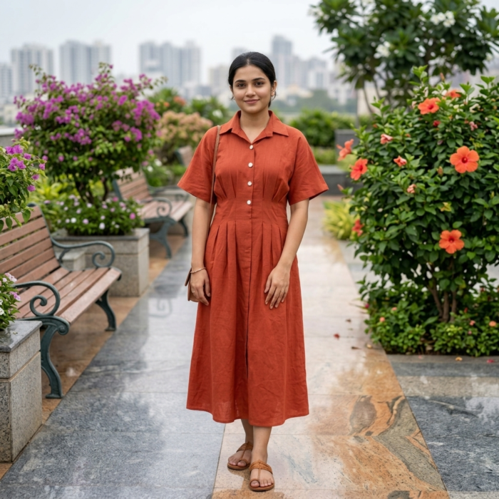 Sunset Brick Pleated Midi